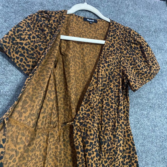 Madewell Wrap Dress XXS Leopard Print Brown Flutter Short Sleeve Mini - Picture 7 of 13
